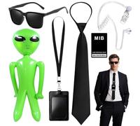 Mizijia Juego de accesorios de disfraz de agente secreto para adultos, espia y carnaval, Halloween: gafas de sol, corbata con cremallera, oyentes de inteligencia, identificación de agente+tarjetero