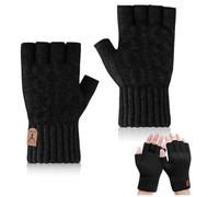 mizikuu 1 Par Guantes Invierno Sin Dedos, Guantes de Punto con Forro Interior Guante Nvierno Sin Dedos Negros manejo flexible Para Actividades al Aire Libre y Como Regalo