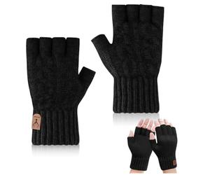 mizikuu 1 Par Guantes Invierno Sin Dedos, Guantes de Punto con Forro Interior Guante Nvierno Sin Dedos Negros manejo flexible Para Actividades al Aire Libre y Como Regalo