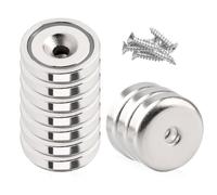 mizikuu 10 piezas 15kg Imanes Neodimio Potentes con Orificio, 25 x 7 mm Potentes Pequeños Neodimio Iman Redondo Tornillos y Cápsula para Cocina Almacén Garaje