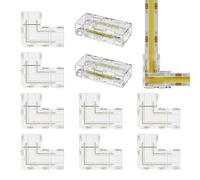 mizikuu 10 Piezas Conectores Tiras LED COB, 8 Piezas COB 2pin 8mm Conector En Forma De L y 2 Piezas Conectores Centrales Transparentes Sin Soldadura Para La Conexión de 12V 24V COB LED Cables y Tira