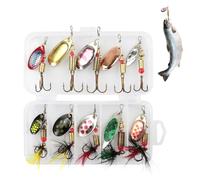 mizikuu 10 Piezas Señuelos de Pesca, Spinners de Pesca de Metal Duro Cebo Artificial con Caja de Plástico Accesorios de Pesca giratorios para Salmón Trucha Lucio Lubina
