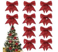 mizikuu 12 PCS Lazos Navidad Grandes, 12X15 CM Lazos para Árbol de Navidad Lazos Regalo Decoración para Arcos del Árbol de Navidad, Regalos Casa, Boda Fiesta, Rojo