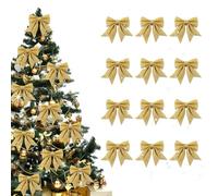mizikuu 12 PCS Lazos Navidad Grandes, 12X15 CM Lazos para Árbol de Navidad Lazos Regalo Decoración para Arcos del Árbol de Navidad, Regalos Casa, Boda Fiesta, Dorado