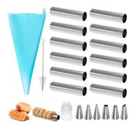 mizikuu 12 Piezas Cannoli Molde Tubos, Moldes Hojaldre de Acero Inoxidable con 9 Accesorios Molde de Croissant de Tubo Juego de Moldes de Cuerno de Crema para Pasteles, Pan, Croissants