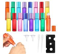 mizikuu 16 Piezas Botellas Roll On Cristal, 10 ml Roll On Aceites Esenciales Multicolor Roller Botellas Rollo de vidrio Botellas Rollon para Perfumes Aromaterapia Masajes