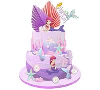 Mizikuu 23 Piezas Decoración Tarta Temática Oceánica, Cake Toppers Sirena, Suministros Reutilizables DIY para Fiesta de Cumpleaños, Cupcakes Con Purpurina