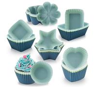 mizikuu 24 Piezas Moldes De Silicona Para Magdalenas, Moldes De Silicona Antiadherentes Reutilizables Para Hornear Magdalenas, Muffins, Pudines Cremosos, Cupcakes, Reposteria, 4 Colores y 6 Formas