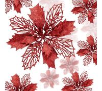 mizikuu 24 Unidades Rojas Fleur de Noel, 16CM Árbol de Navidad Artificial Flor con Pinza Flores Navideñas con Purpurina Ideales para Fiestas Celebraciones Decoración del Hogar etc