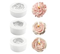 mizikuu 3 Moldes de Silicona Para Flores,Moldes Para Velas y Transparentes con Forma de Peonía Rosas y Claveles,Moldes 3D de Silicona Para Hacer Crear Velas Perfumadas,Jabone,Scaramelos, Pasteles