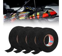 mizikuu 4 Piezas Cinta de Tela Adhesiva, Cinta Aislante Para Cables Resistente Al Calor Cinta De Tejido Industrial 19mm x 15m Para Motocicleta Automóvil Para Proteger, Agrupar, Reparar Cables, Negra