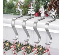 mizikuu 4 piezas Ganchos de Metal para Calcetines Navidad, Soportes Chimenea Medias Navideñas con Almohadilla Antideslizante 4 Diferentes Soportes de Tema Navideño Decoraciones, Plateados