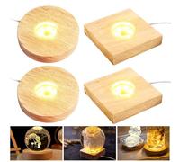 mizikuu 4 Unidades Base de Madera Iluminado LED, Cuadrado Circular Colorido Soporte con USB para Cristal vidrio resina acrílico joyería Base de Exhibición de Luces de Colores ligero de Cristal