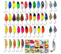 Mizikuu 43 PCS Cucharillas de Pesca Kit Señuelos 2.0-3.5g - Trucha Colores Múltiples, Cebos Artificiales y Accesorios para Lucio y Pesca de Charca