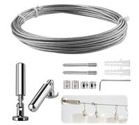 mizikuu 5M Cortinas de Acero Cuerda, Juego de Barra de Alambre para Colgar en la Pared de Acero Inoxidable Alambre para Cortina Montaje de Pared Foto Tensor Cuerda Tendedero para Interior Exterior