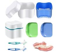 mizikuu 6 Piezas Caja Dentadura kit, Estuche Para Dentadura con 2 Pcs Cepillo de Dientes Postizos Caja de Almacenamiento de Dentaduras Postizas con colador Caja ortodoncia para Remojo Limpieza