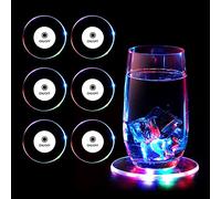 mizikuu 6 Piezas Posavasos LED, Posavasos Vinilo para Bebidas Botellas Botella de iluminación Resistente al Agua y al Calor Posavasos Acrílico ON/Off para Bares Cerveza Copa de Vino Bebidas