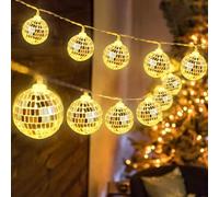 mizikuu Bolas de Espejos Cadena De Luces, 150cm Bola de Discoteca Plateada Espejos Disco Ball Luces Discoteca Colgar para Fiesta Temática Adornos Navidad 70 años Ochenta Fiesta
