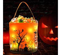 mizikuu Bolsa de Dulces de Halloween, Bolsas de Truco o Trato con luz LED Bolsas de Regalo de Truco o Trato con Asa Calabaza Bolsa Cubos de Dulces para Niños Halloween Accesorios de Fiesta