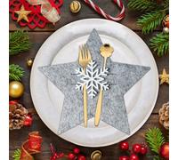 mizikuu Bolsa para cubiertos de Navidad, 12 unidades, soporte para cubiertos, Navidad, fieltro, estrella, copos de nieve, bolsas para cubiertos, decoración de mesa, tenedores, cucharas, cubiertos