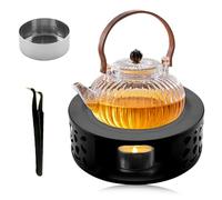 mizikuu Calentador de Tetera, Calentador de Té Acero Inoxidable con Pinzas Calentador de Base Redonda para Té, café, Vino Tinto, Leche, Chocolate