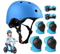 mizikuu Casco Bici Niño, 7 In 1 Set de Protecciónes Infantiles Adjustables Rodilleras Coderas y Muñequeras Almohadilla De Seguridad Protector para Patinar, Bicicleta, BMX, Monopatín, Aeropatín, Azul