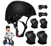 mizikuu Casco Bici Niño, 7 In 1 Set de Protecciónes Infantiles Adjustables Rodilleras Coderas y Muñequeras Almohadilla De Seguridad Protector para Patinar, Bicicleta, BMX, Monopatín, Aeropatín, Negro