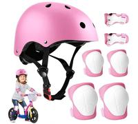 mizikuu Casco Bici Niño, 7 In 1 Set de Protecciónes Infantiles Adjustables Rodilleras Coderas y Muñequeras Almohadilla De Seguridad Protector para Patinar, Bicicleta, BMX, Monopatín, Aeropatín, Rosa