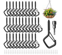 mizikuu Ganchos de Tornillo, 32 piezas Gancho de Techo Negro Atornillables Gancho de Pared Gancho de Techo con Hebilla de Seguridad Ganchos para Plantas Macetas Luces