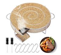Mizikuu Generador de Humo Frío Con Asa, Redondo de Acero Inoxidable Con 6 Ganchos para Carne + 2 Cepillos de Limpieza, Ahumador de Alimentos para Barbacoas