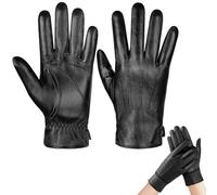 mizikuu Guantes de Cuero Para Hombres, Guantes de Piel De Oveja Auténtica con Pantalla Táctil Térmicos Forrados De Vellón Impermeables de Invierno a Prueba de Viento para Aire Libre del Deportes