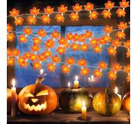 mizikuu Guirnalda de Luces de Hoja de Arce, Cadena de Luces de Otoño 3 Metros 20 LED Hoja de Arce Luz Cadenas Decoración Interior al Aire Libre para Acción de Gracias, Halloween, Navidad, Chimeneas