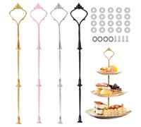 mizikuu Juego de 4 Soporte para Tartas, Accesorios de Soporte para Pastel de 2 o 3 Pisos Barras de Soporte Para Bodas, Cumpleaños, Fiestas (Astilla, Oro, Rojo,Negro)