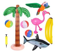 mizikuu Juego de 9 palmeras inflables de coco, palmeras inflables, juguete inflable de flamenco, pelotas de playa de plátano, juguete para piscina de tiburón para verano
