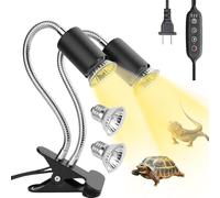 mizikuu Lámpara para Tortuga, E27 Lámpara de Calor de Reptil de Agua de Dos Cabezas con Bombilla Calor 25W 50W UVA UVB Luz para Tortugas de Agua con Control de Temperatura Temporizado