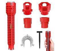 mizikuu Llave de Grifo 14 en 1, Llave de Tubería de Agua para Fregadero Rojo Multifunción Instalador de Grifo para Espacio Reducido para Baño Inodoro Lavabos Fontanería de Cocina