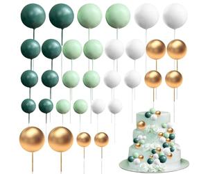 mizikuu Mini Globo Palos de Pastel, 32 Piezas Bolas Cake Topper de Espuma Decoración Tarta de Bolas Inserción de Pastel DIY para San Valentín Cumplaeños, Horneado Cupcake Decoración Suministros