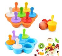 mizikuu Molde Helados Silicona, 2 piezas Mini Popsicle Mold Sin BPA Reutilizable Moldes para Hielo 7 Cavidades Molde para Helados con Palitos de Plástico Coloridos Para Prepara Helado Casero