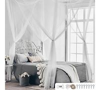 mizikuu Mosquitera para Cama, Mosquitera Cama Matrimonio con 4 Entradas Mosquitero Cuadrados para Interior y Exterior para Viajes y Hogar (Blanco, 190 x 210 x 240 cm)