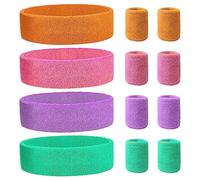 mizikuu Muñequera 80s Set, 12 Piezas Muñequeras y Diadema Sudor Conjunto Muñequeras Gym Accesorios de Fiesta Retro Deportivo Sweatbands para Fútbol, Baloncesto, Correr, Yoga y Tenis