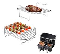 Mizikuu Rack de Parrilla 2 Piezas para Freidora de Aire Doble Zona - Accesorios de Acero Inoxidable con 4 Palos