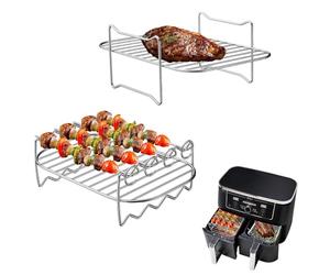 Mizikuu Rack de Parrilla 2 Piezas para Freidora de Aire Doble Zona - Accesorios de Acero Inoxidable con 4 Palos