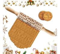 mizikuu Rodillo de amasar de Navidad, Rodillo de Navidad para Grabar En Relieve 3D Rodillo De Madera Texturizada Navideño Adecuado Herramienta De Cocina Para Galletas y Masa De Bricolaje