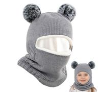 mizikuu Sombrero Bebé Invierno, Bufanda con Capucha Punto Caliente Gorros con Pompón Doble Lindos Pasamontañas de Lana Balaclava para Niño Niña Libre 2-7 Años Infantil