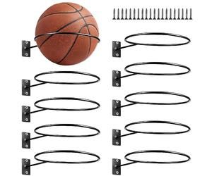 mizikuu Soporte de Pared para Balones de Exhibición, 10 Piezas Metal Soporte de Exhibición de Pelota y 20 Tornillos Universal Soporte de Pelota para Baloncesto, Fútbol, Rugby, Voleibol, Pantalla