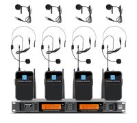 MIZISNR Sistema de micrófono de solapa inalámbrico de 4 canales, receptor de metal UHF, juego de micrófonos Lavalier con frecuencia ajustable de 4 x 100, rango de 300 pies para iglesia, karaoke,
