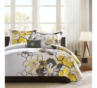 MIZONE Intelligent Design Allison - Juego de Funda de edredón de 4 Piezas, Color Amarillo, Completo y Reina