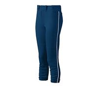 Mizuno Belted Piped Pant Pantalón Ribeteado con cinturón para Mujer, XS, Azul Marino, Blanco