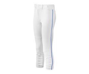Mizuno Seleccione de la Mujer Belted Piped Pant, Pantalones, Mujer, Color White/Royal, tamaño Small