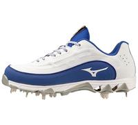 Mizuno Tacos de metal bajos 9-Spike Swift 8 para mujer, Blanco/Royal, 8